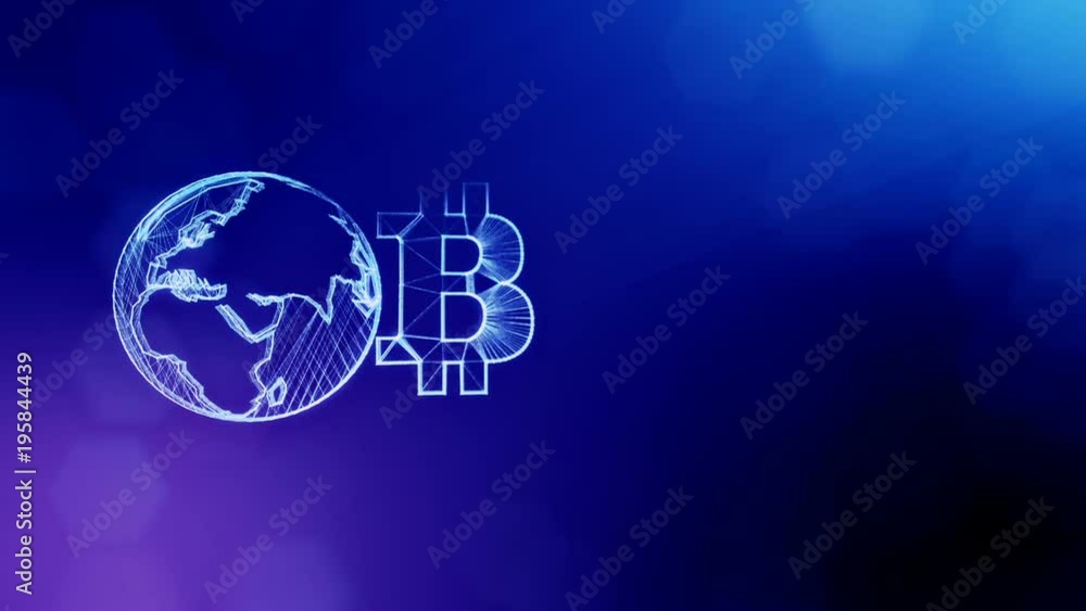 Aufkleber sign of bitcoin and earth, the globe. financial background made of glow particles as vitrtual hologr