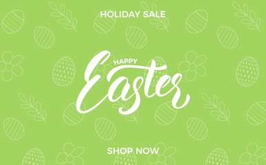 Easter. Easter sale banner background with Easter lettering and holiday eggs pattern