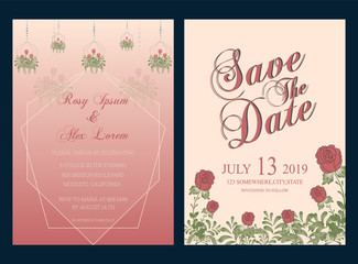 Vector set of invitation cards with flowers elements Wedding collection