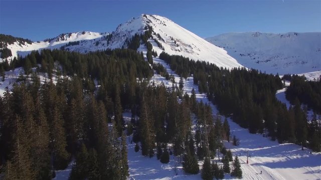 4K aerial view of praz de lys ski station in the French Alps in France 