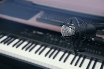 View of microphone at radio station