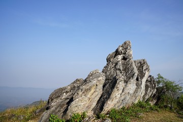 Fototapeta na wymiar Group of Pointed stones on the top of montain at Doi Pha Tang, Chiangrai, Thailand