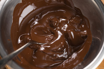 melting dark chocolate in steel bowl