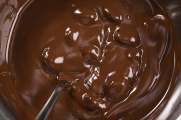 melting dark chocolate in steel bowl