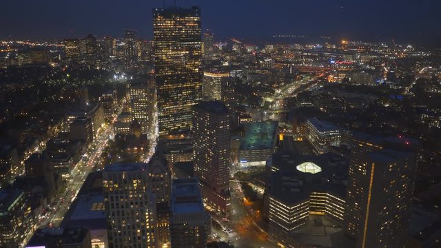 night view of down town boston from the observation deck of skywalk in boston, massachusetts