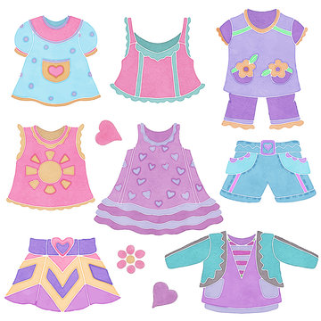 Watercolor children, little girl clothing