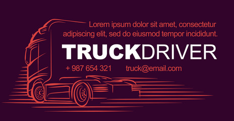 Logistic/driver/delivery services card template with dark red background. Vector. © yuromanovich