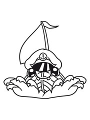 Fototapeta premium kapitän hut gesicht süß niedlich lebendig comic cartoon clipart segeln boot schiff verein meer segelboot team crew