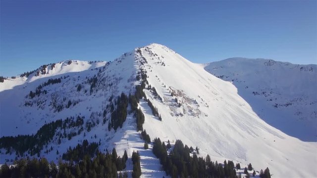 4K aerial view of praz de lys ski station in the French Alps in France 