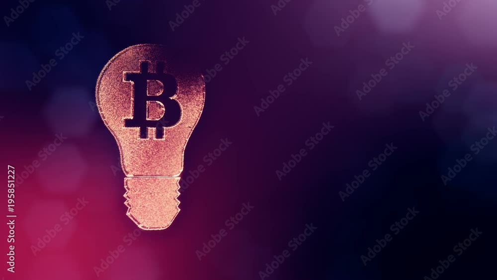 Aufkleber sign of bitcoin inside the bulb. financial background made of glow particles as vitrtual hologram. s