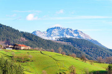 Fototapeta na wymiar traditional basque house at countryside landscape