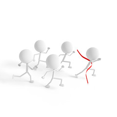 Human model running to the finish line. 3D rendering.