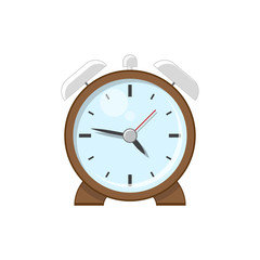 Old desk alarm clock with arrows. Time of awakening, reminder or deadline. Isolated on white background vector illustration.