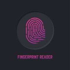 Technology of the fingerprint scanner on the device for protection from breaking, loss, theft. Icon pink purple gradient isolated on black background.