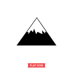 Mountain vector icon, peak snow symbol, flat design