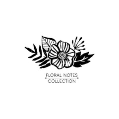 Flower logo template. Floral notes botanical collection. Hand drawn design elements. Nature vector illustration.