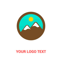 Mountain logo design, camping design, sun symbol flat design.