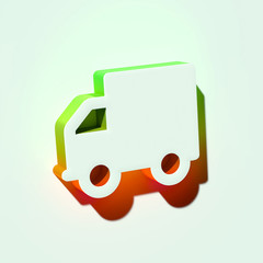 White Truck Icon. 3D Illustration of White Buy, E-Commerce, Shipping, Speed, Icons With Orange and Green Gradient Shadows.