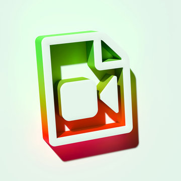 White File Video Icon. 3D Illustration of White Camera, File, Film, Movie, Recording, Video Icons With Orange and Green Gradient Shadows.