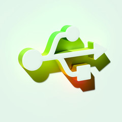 White Usb Icon. 3D Illustration of White Cable, Connector, Usb Icons With Orange and Green Gradient Shadows.