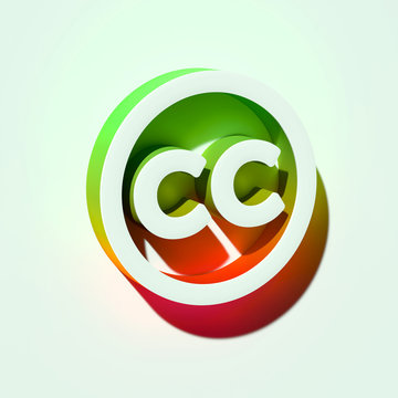 White Creative Commons Icon. 3D Illustration of White Creative Commons, Logo, License, Square Icons With Orange and Green Gradient Shadows.