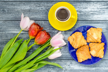 Spring tulips flowers close up background