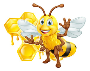 Bee Cartoon Character With Honeycomb