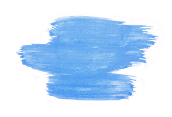 Blue marker paint texture isolated on white background. Blue paint stroke. Pattern, texture of colored watercolor paint. Gouache. Abstraction.
