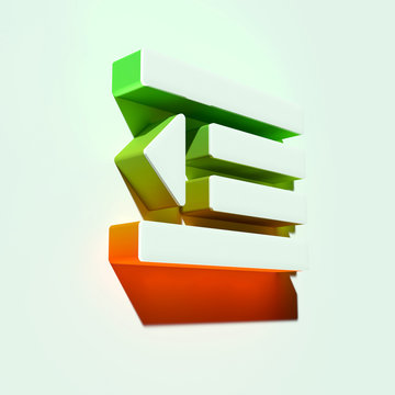 White Text Indent Icon. 3D Illustration of White Horizontal Line, Indent, Outdent Icons With Orange and Green Gradient Shadows.