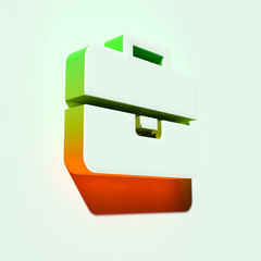 White Briefcase Icon. 3D Illustration of White Bag, Briefcase, Business, Case, Job, Portfolio, Suitcase Icons With Orange and Green Gradient Shadows.