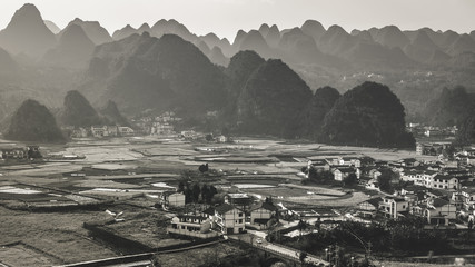 Evening light at Wanfenglin Viewpoint, Forest of Ten Thousands Peaks in Guizhou Province, China.