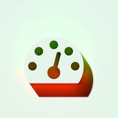 White Tachometer Icon. 3D Illustration of White Dashboard, Fuel Meter, Odometer, Speedometer Icons With Orange and Green Gradient Shadows.