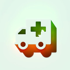 White Ambulance Icon. 3D Illustration of White Ambulance, Car, Emergency, Hospital, Transportation Icons With Orange and Green Gradient Shadows.