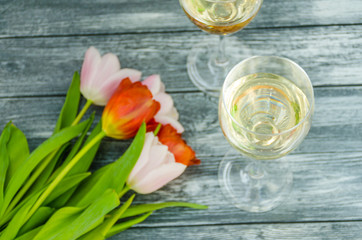 Spring tulips flowers close up background