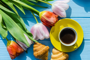 Spring tulips flowers close up background
