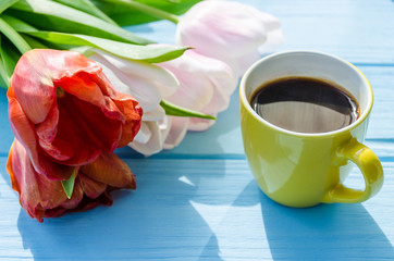 Spring tulips flowers close up background