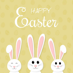 Happy Easter - concept of a card with smiley bunny on a background with eggs. Vector.
