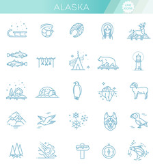Thin line Arctic icons set, North Pole outline logos vector illustration - obrazy, fototapety, plakaty