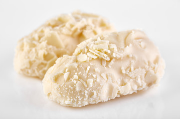 Assortment of chocolate candies sweets isolated on a white background. Chocolate candies collection. White chocolate.