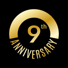 9 year anniversary icon. 9th celebration template for banner, invitation, birthday. Vector illustration.