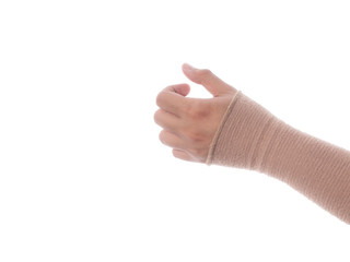 male hand wearing bandage arm from pain.