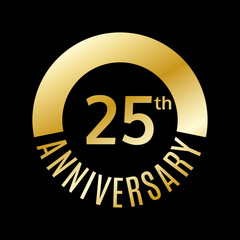 25 year anniversary icon. 25th celebration template for banner, invitation, birthday. Vector illustration.