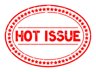 Grunge red hot issue word oval rubber seal stamp on white background