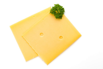 Cheese slice isolated on the white background.