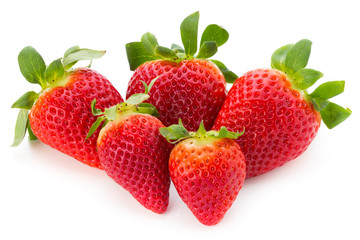 Fresh strawberries close up on white background.