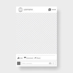 Social network post. Frame for your photo. Gray background. Vector illustration.