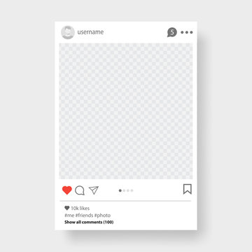 Social network post. Frame for your photo. Gray background. Vector illustration.