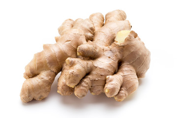 Ginger bio and lemon on white background.
