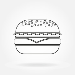 Burger line icon. Outline hamburger and fast food symbol. Vector illustration.