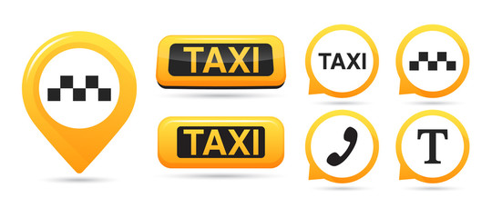 Taxi service vector icons. Taxi map pointer, taxi signs. Taxi service icon set - obrazy, fototapety, plakaty